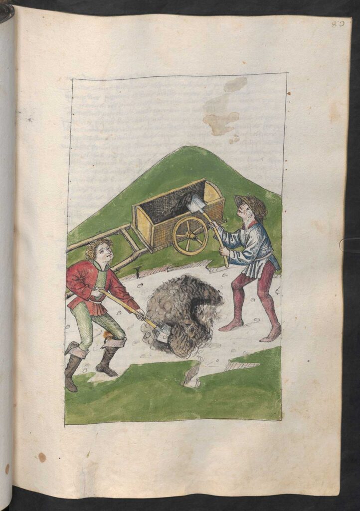 Ilustracija prebacivanja stajskog gnoja (Bavarska, 1460.)