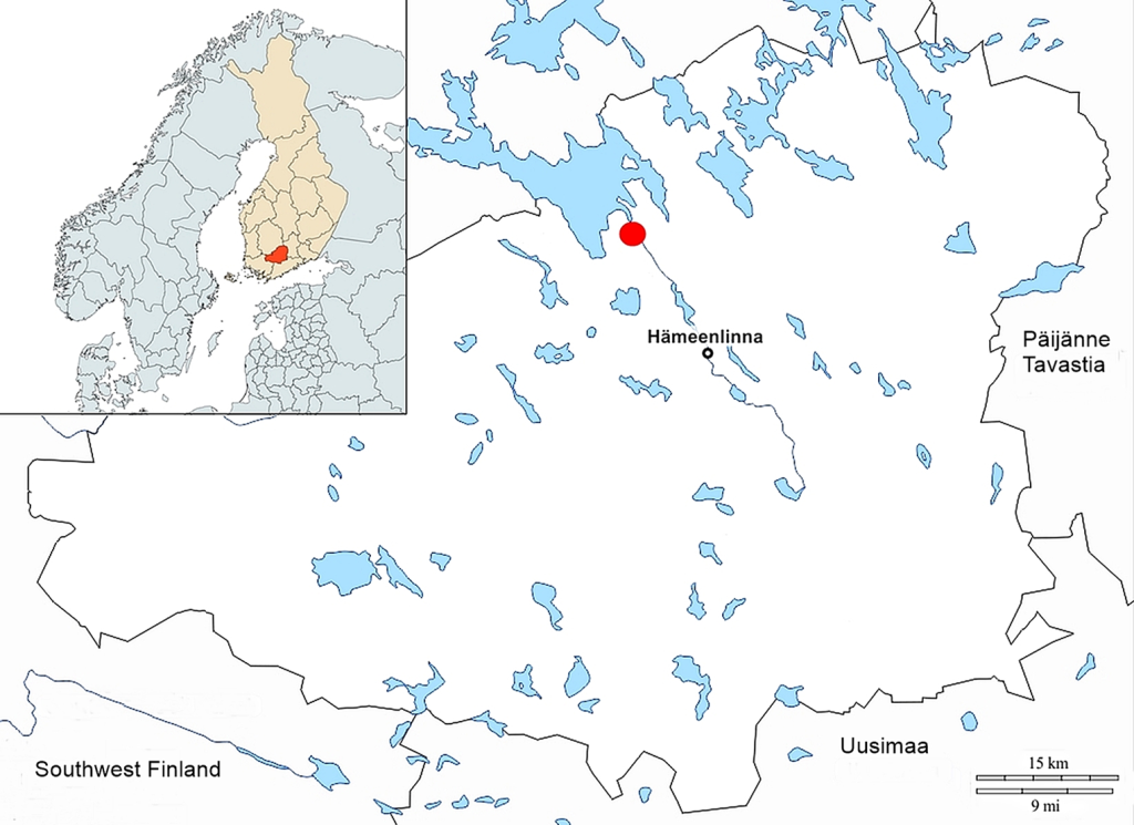 Finska regija Häme (Tavastia) - crvena točka označava Suontaku